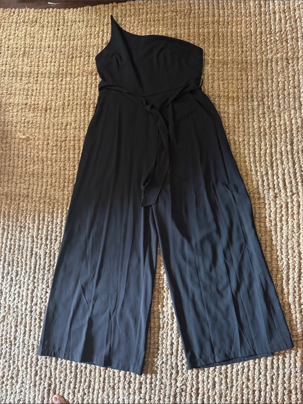 Petal & Pup Black One-Shoulder Belted Wide-Leg Jumpsuit